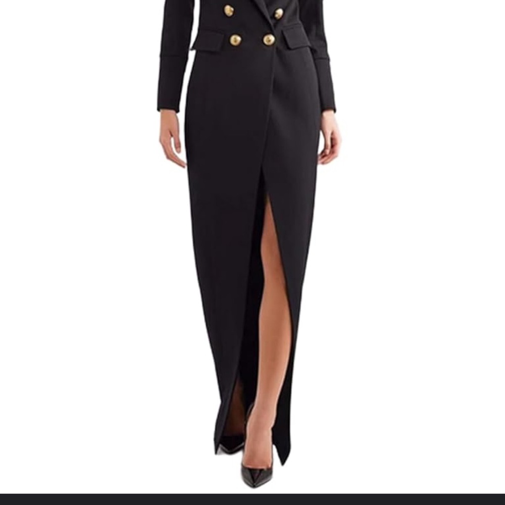 NWT Double Breasted Black Tuxedo Dress w Gold Accents on Front Zips in back Sz M - Picture 5 of 7